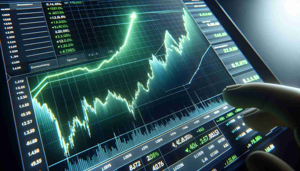 A high-definition, realistic image of a trading screen showing early gains in the Ibex 35 stock index despite an initial flat start. The trading chart is full of green, indicating positive growth, and there's a marked contrast between the initial flat line trend at opening and the subsequent upward trajectory. The screen also shows some key financial data related to this index.